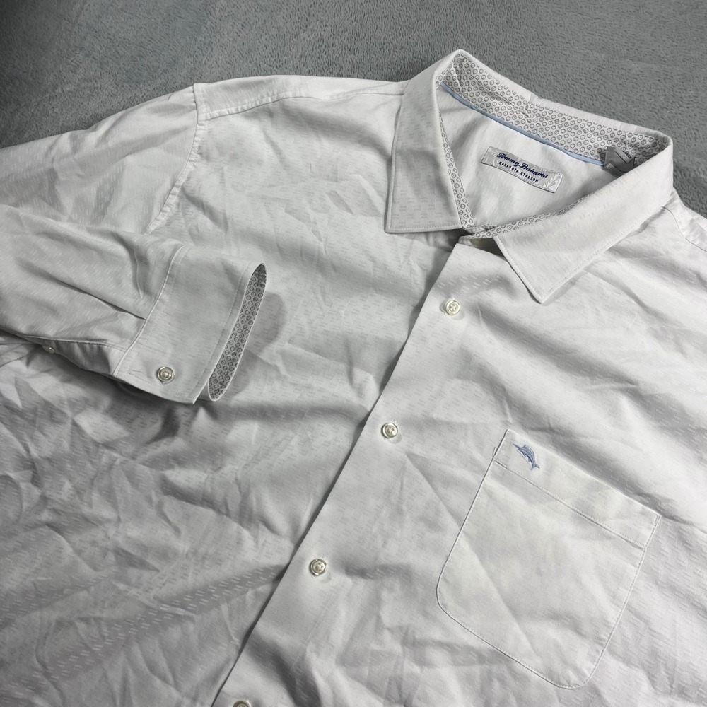 Tommy Bahama Sarasota Stretch Shirt Mens 3XL White Coolmax Long Sleeve Button Up